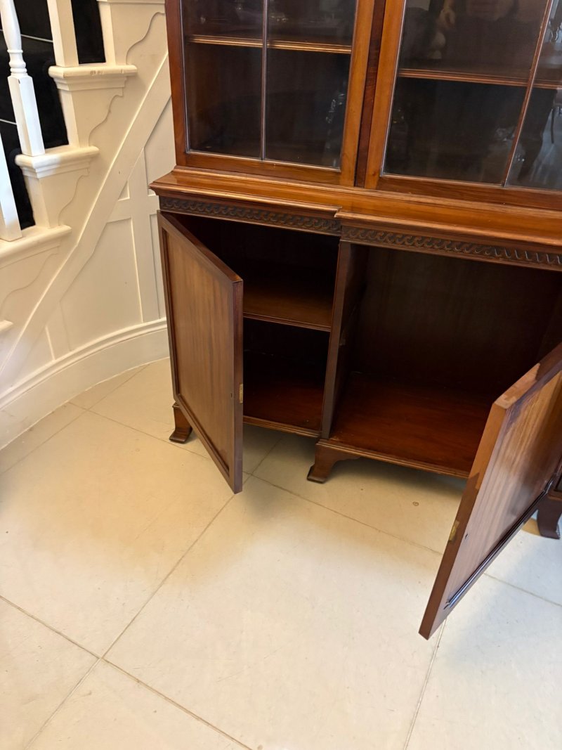 Antique Edwardian Mahogany Breakfront Bookcase Glazed Display Cabinet Library Cabinet - Image 6
